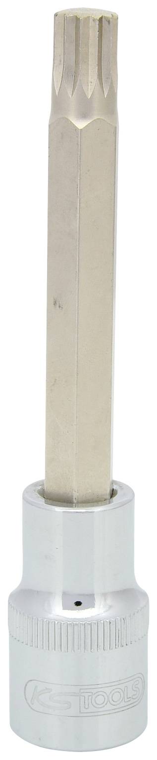 Bitschlüssel mit langem Metallgriff und sechseckiger Spitze, befestigt an einer silbernen Steckhülse. Geeignet für Torx-Schrauben.