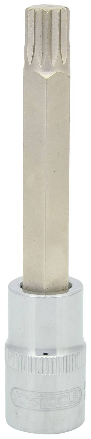 Ein silberfarbener Steckschlüsseleinsatz mit langem, sechskantigem Einsatz.