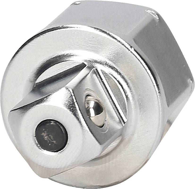 Metallischer Werkzeugadapter mit quadratischem Kopf, geeignet zum Verbinden von Steckschlüsseln mit einer Ratsche.