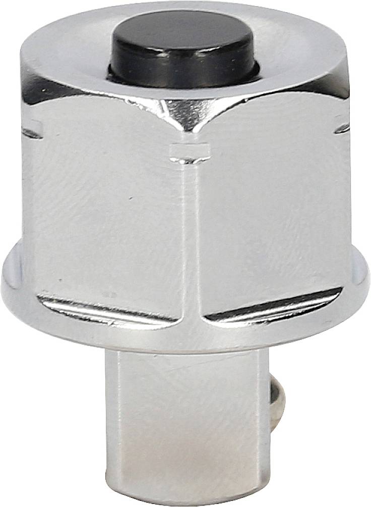 Metallischer Stecknussadapter mit schwarzer Kunststoffspitze, verwendet für den Anschluss an Werkzeuge oder Maschinen.