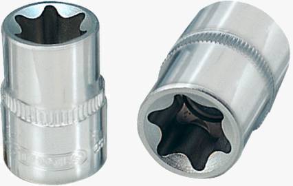 Zwei metallische Stecknüsse mit rundem Profil, geeignet zum Anziehen und Lösen von Schrauben, nebeneinander auf hellem Hintergrund.