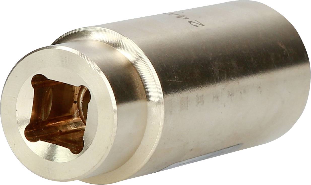 Zylindrische Metallhülse mit quadratischer Aussparung an einem Ende, wahrscheinlich ein Spezialwerkzeugaufsatz.