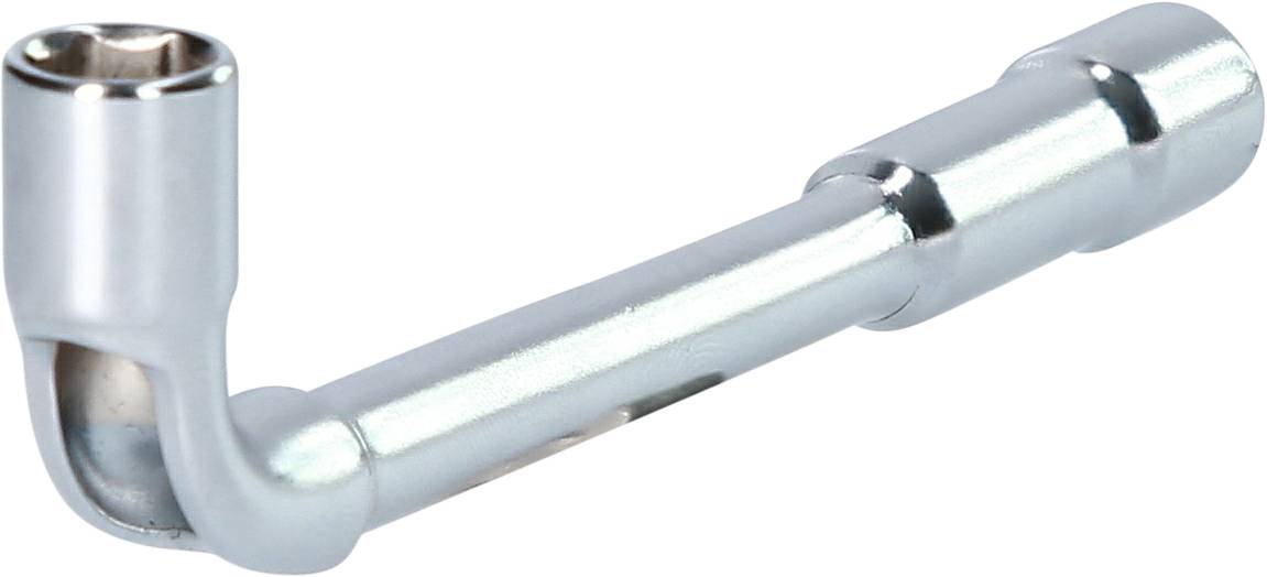 Silberfarbene L-förmige Metallratsche, geeignet zum Anziehen oder Lösen von Muttern.