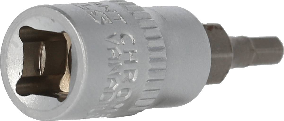 Bitschlüsselaufsatz, silberfarben, mit sechseckiger Öffnung, geeignet für Schrauben und Muttern.
