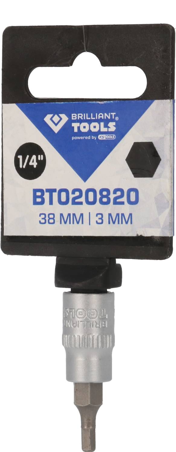'Brilliant Tools' Bit, Modellnummer BT020820, 38 mm/3 mm, Innensechskant Werkzeugaufsatz in Verpackung.