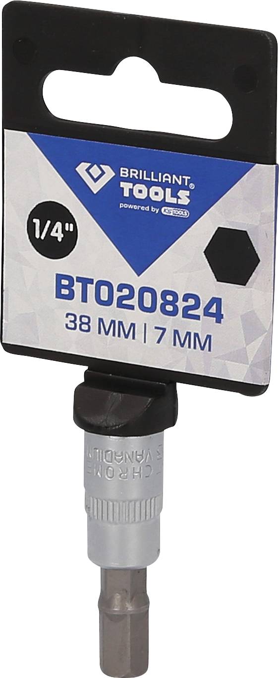 Sechskant-Bit von 'Brilliant Tools', 1/4 Zoll, 38 mm Länge, 7 mm Durchmesser, für Werkzeuge und Reparaturen geeignet.