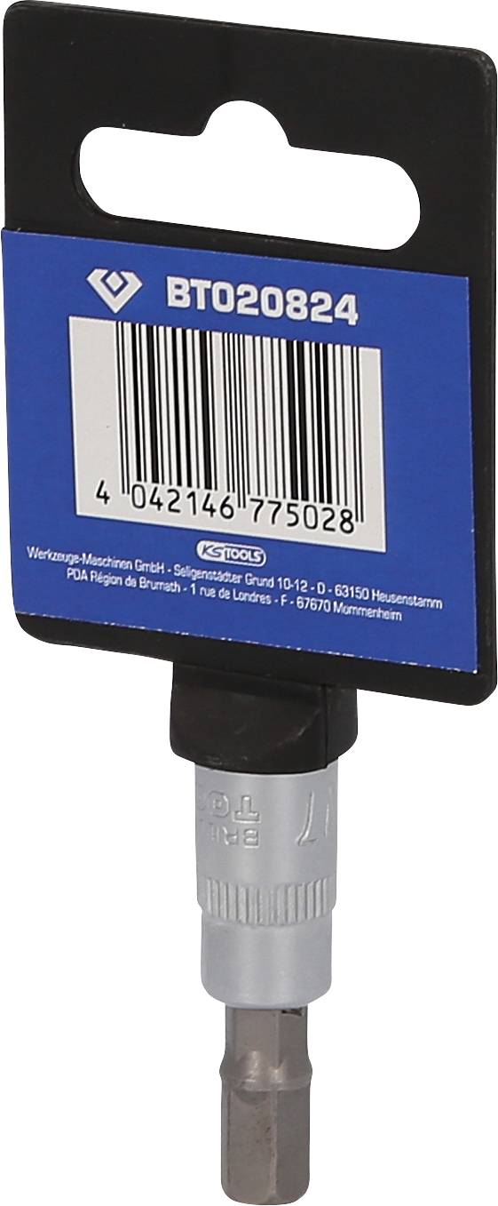 Sechskant-Schraubendreher-Bit BT020824 mit blauem Etikett und Barcode, von Kress. Geeignet für Elektrowerkzeuge.