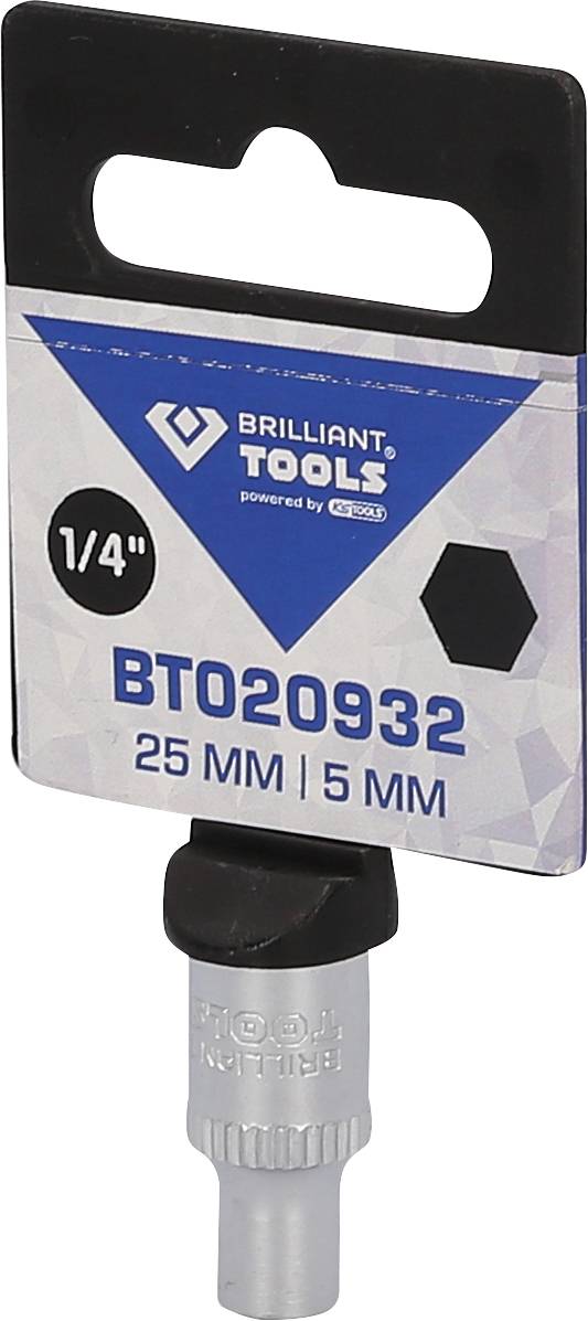 Ein Bohrer von 'Brilliant Tools', Modell BT020932, Größe 25 mm und 5 mm, in einer Verpackung mit hexagonalem Symbol angezeigt.