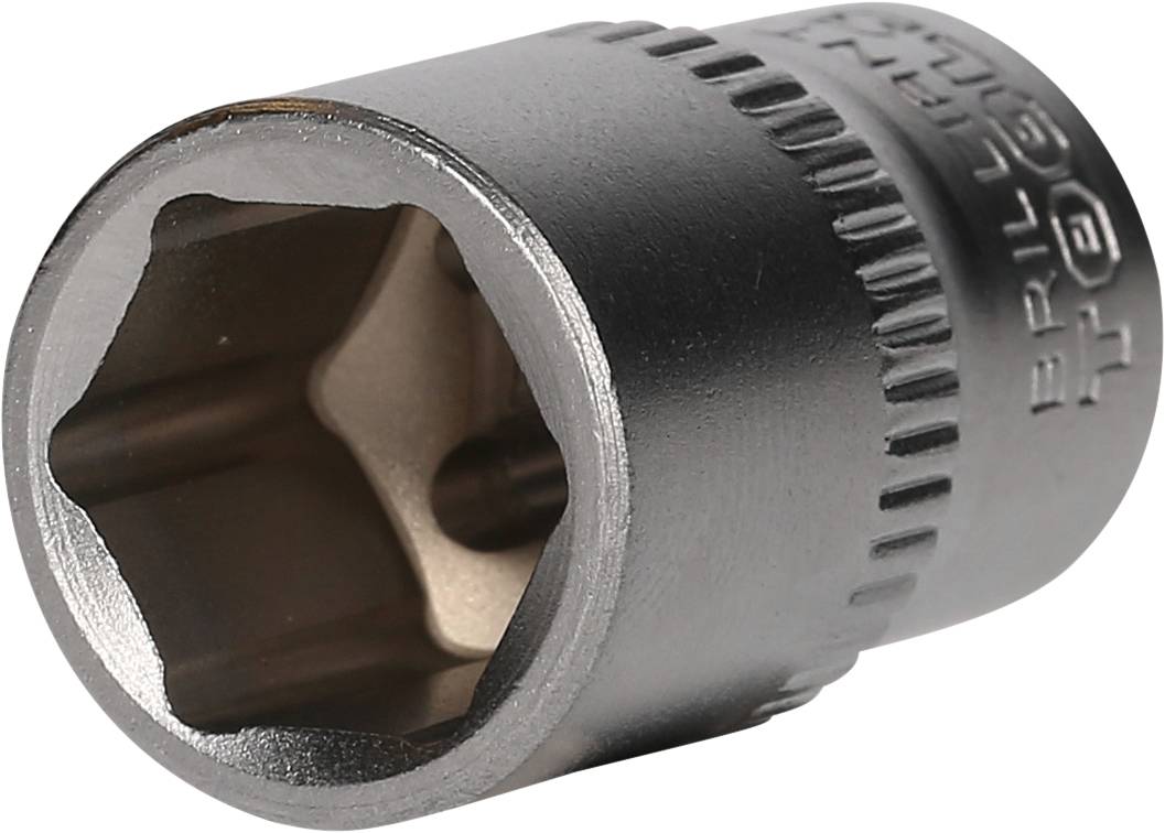 Eine sechseckige Steckschlüsselaufnahme aus Metall, oft verwendet für Schrauben und Muttern in mechanischen und handwerklichen Arbeiten.