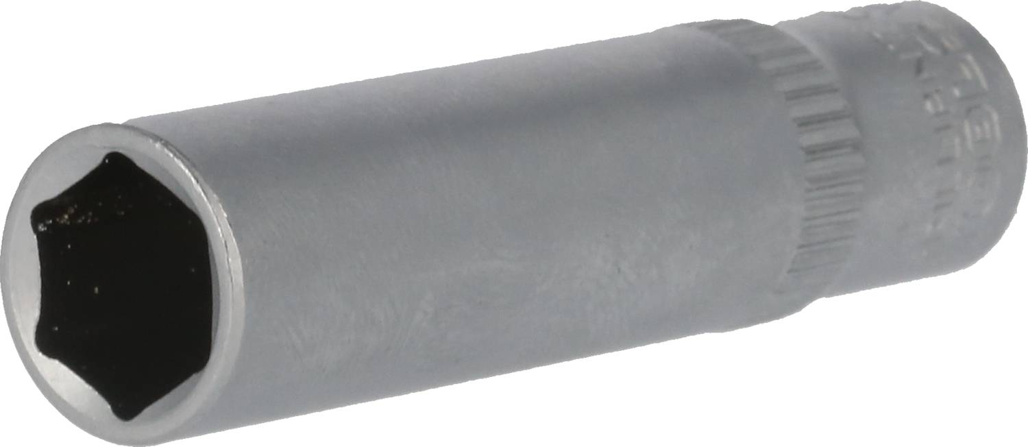Sechskant-Steckschlüssel mit gerändelter Oberfläche, geeignet für die Verwendung in automatisierten oder manuellen Werkzeugen.
