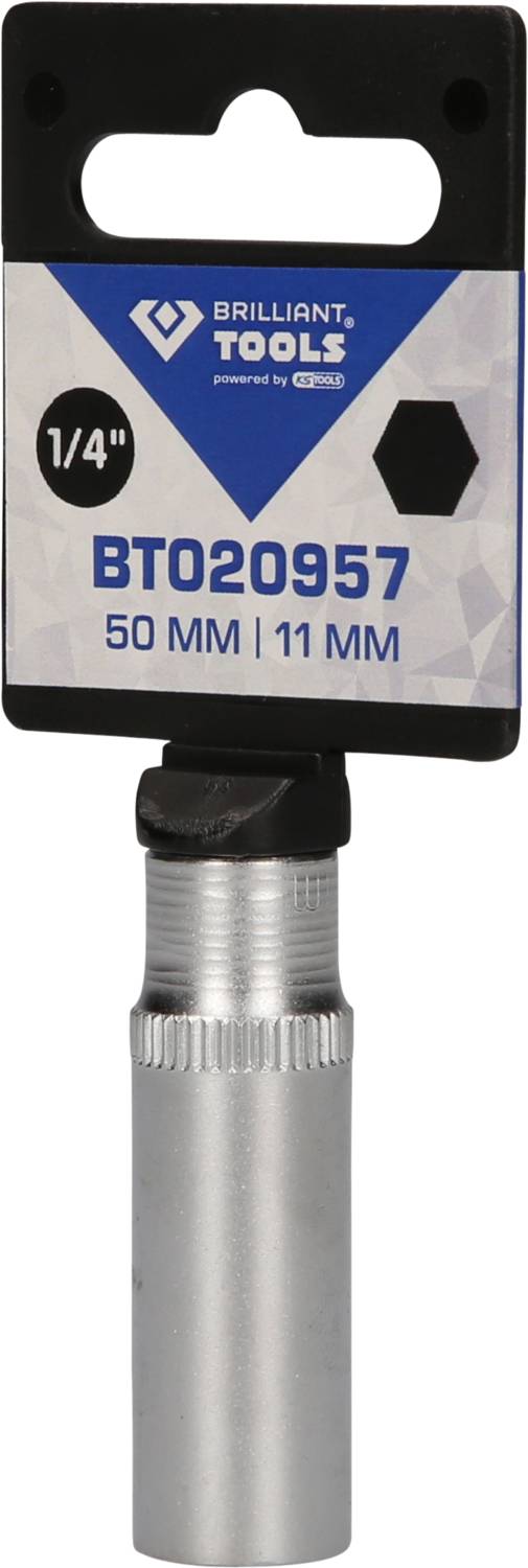 Silberner Steckschlüsseleinsatz der Marke 'Brilliant Tools', Größe 50 mm, mit einem 11 mm Sechskantanschluss.