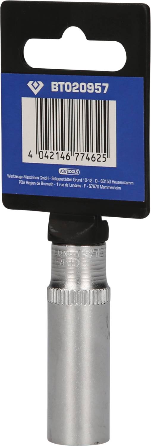 Metallbohrer mit blauem Etikett, 'BT020957' und Barcode. Geeignet für Bohrmaschinen. Verpackt mit Herstellerinformationen.