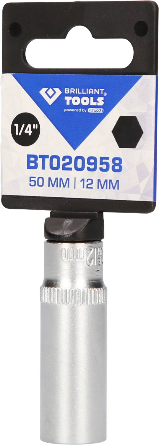 Steckschlüssel-Einsatz von Brilliant Tools, Modell BT020958, Größe 50 mm x 12 mm, mit 1/4-Zoll-Antrieb.