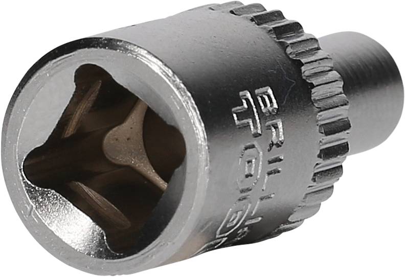 Eine silberne Steckschlüssel-Mutter mit gezahntem Rand, für Ratschen geeignet.