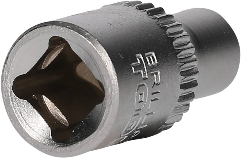 Sechskant-Steckschlüsselaufsatz aus Metall, seitlich betrachtet. Geeignet für die Montage und Demontage von Schrauben und Muttern.