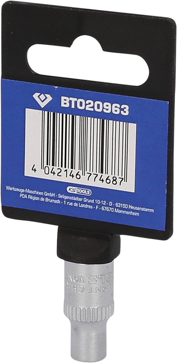 Metall-Werkzeugaufsatz mit Verpackung und Barcode.