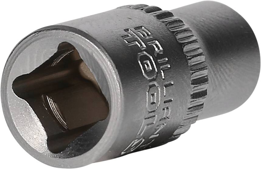 Steckschlüssel mit geriffeltem Rand und Innensechskant, aus glänzendem Metall. Geeignet für Werkzeuge und Schraubarbeiten.