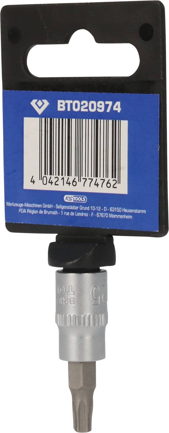 Werkzeugadapter mit Halterung und Barcode. Produktnummer 'BT020974' sichtbar. Adapter aus Metall für Maschinenanwendungen.