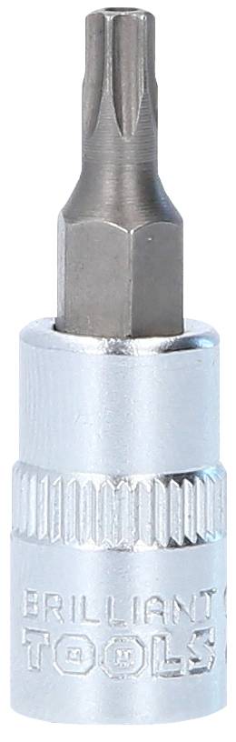Metallischer Bit-Aufsatz mit sechskantiger Basis, graviert mit 'BRILLIANT TOOLS', zeigt einen sternförmigen Kopf für Schraubarbeiten.