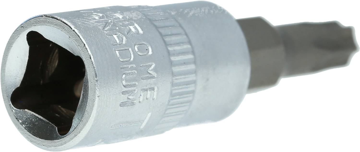 Steckschlüsseleinsatz aus Chrom-Vanadium-Stahl, mit Torx-Schraubendreherbit.