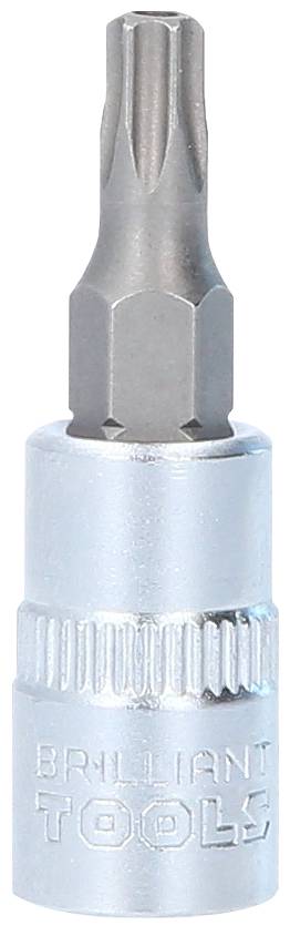 Bitschraubendreher mit silbernem Griff und sechskantigem Torx-Kopf, geeignet für präzises Arbeiten. Markenname auf dem Griff.