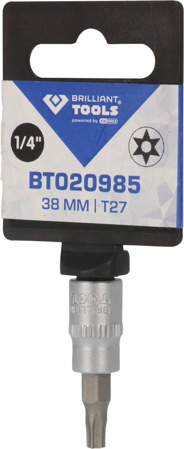 Verpackung eines T27 Torx-Bits von 'Brilliant Tools', Größe: 1/4