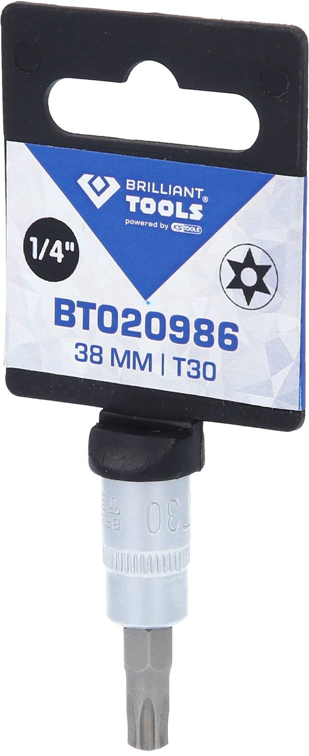 Schraubendrehereinsatz BT020986, 1/4 Zoll, 38 mm, T30, Brilliant Tools Verpackung.