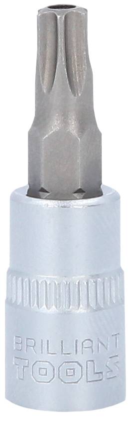 Ein silberner Torx-Bit mit sechszackigem Profil; darauf der Schriftzug 'BRILLIANT TOOLS'.