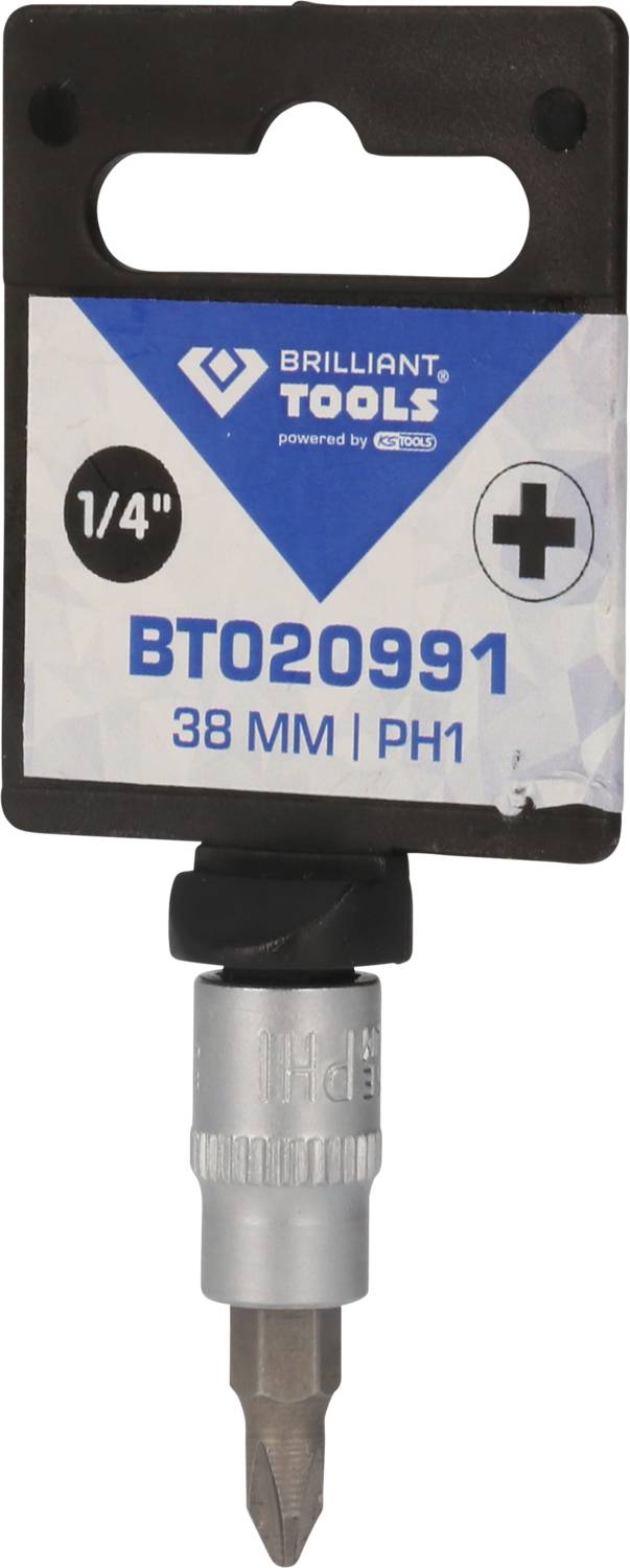 Schrauberbit von Brilliant Tools, 1/4 Zoll, Modell BT020991, Länge 38 mm, PH1, passend für Kreuzschlitzschrauben.