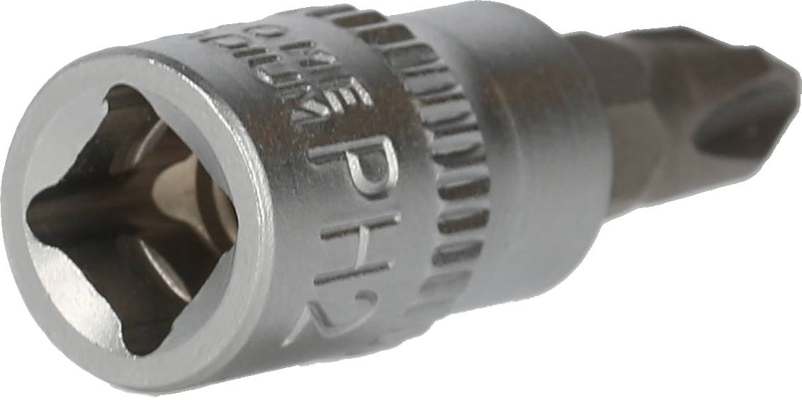 Metallischer PH2-Bitaufsatz für Schraubendreher, kompatibel mit Kreuzschlitzschrauben, mit gerändeltem Griff für besseren Halt.