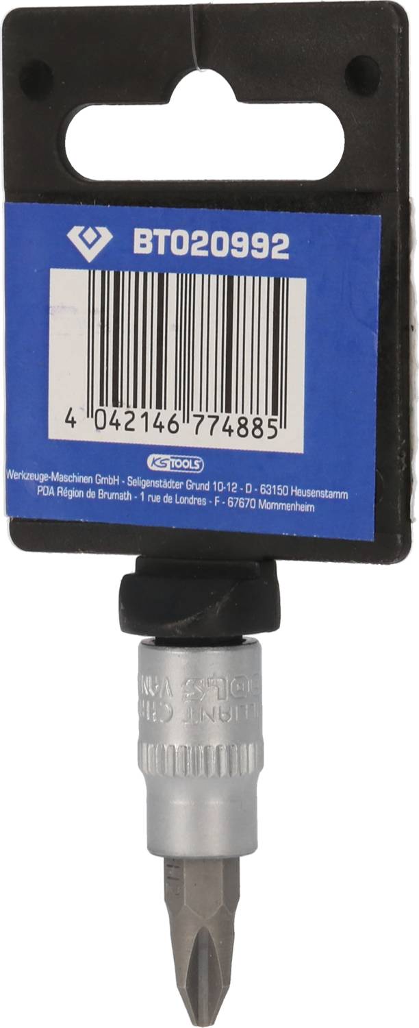 Ein Schraubendreher-Bit mit Verpackung, die Marke und Modellnummer 'BTO20992' zeigt. Geeignet für Schraubarbeiten.