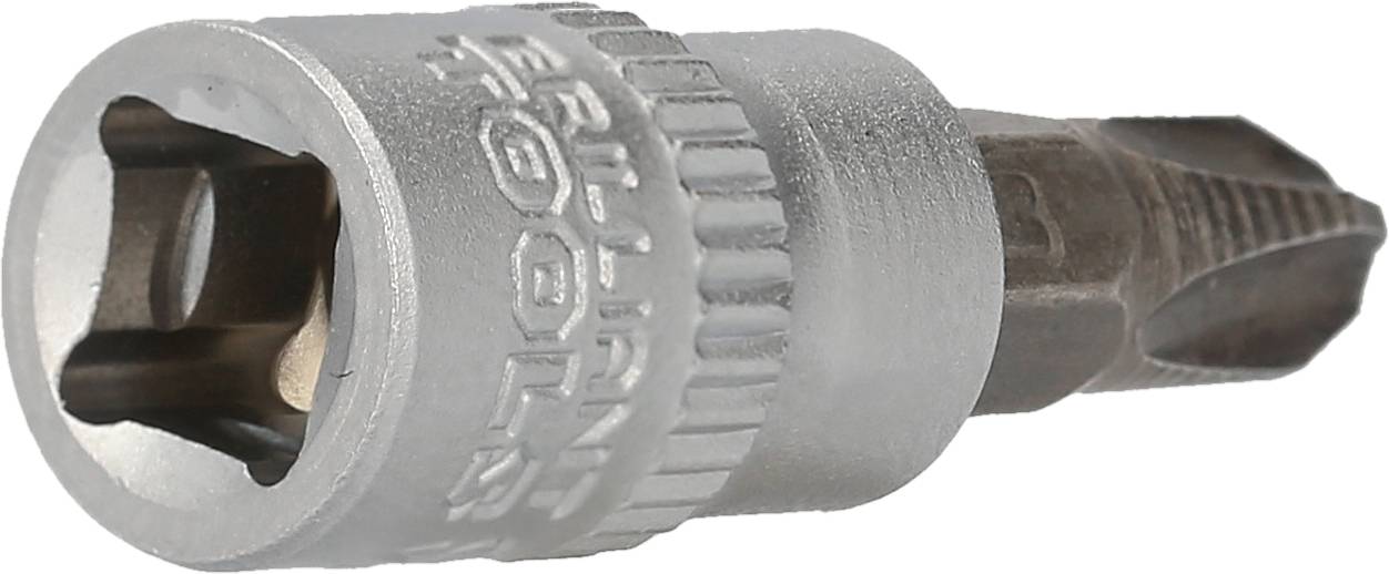 Ein silberner Bithalter mit Kreuzschlitz-Bit. Aufschrift: 'Brilliant Tools'.