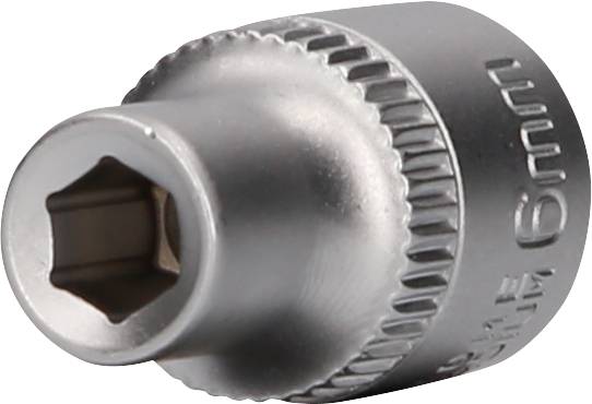Sechskant-Steckschlüssel in silberner Farbe, 6 mm Größe, verwendet für mechanische Anwendungen.