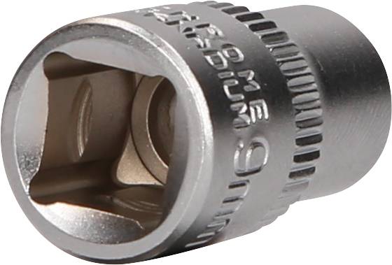 Steckschlüsseleinsatz aus Chrom-Vanadium, Größe 9 mm, mit geriffeltem Rand für besseren Halt, speziell für präzise Schraubarbeiten.