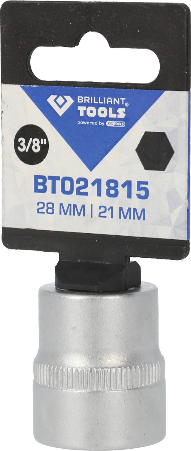 Zwölfkant-Steckschlüssel von Brilliant Tools mit 3/8'' Antrieb, Artikelnummer BT021815, Größen 28 mm und 21 mm.
