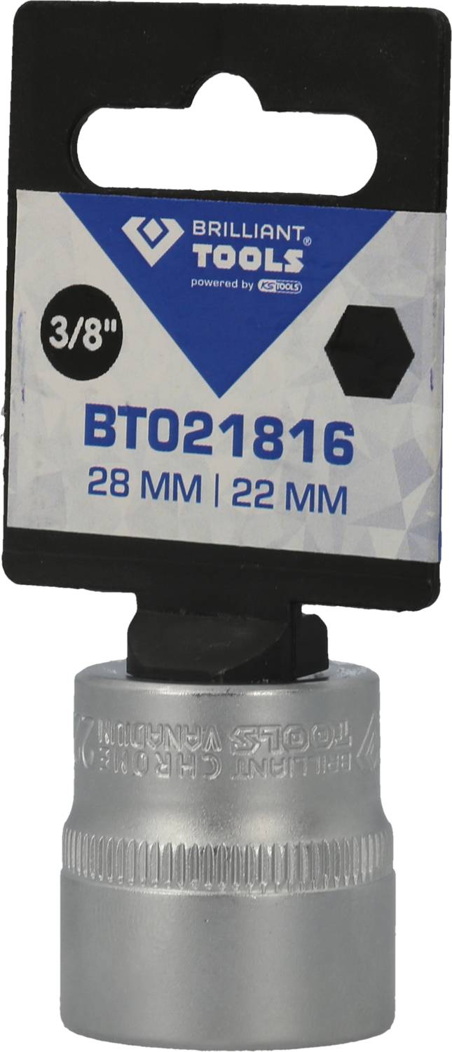 Silverfarbene, 28mm und 22mm Stecknuss von Brilliant Tools mit 3/8 Zoll Antrieb.