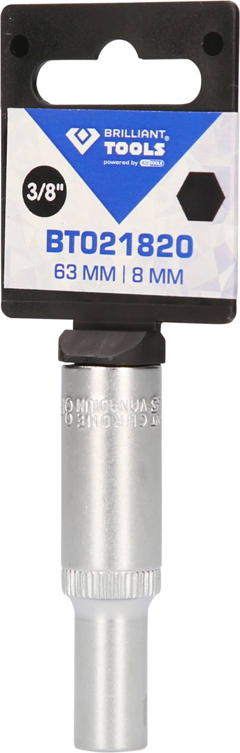 'Brilliant Tools BT021820 63 mm | 8 mm' Stecknuss mit Sechskant und 3/8 Zoll Antrieb. Geeignet für präzises, robustes Arbeiten.