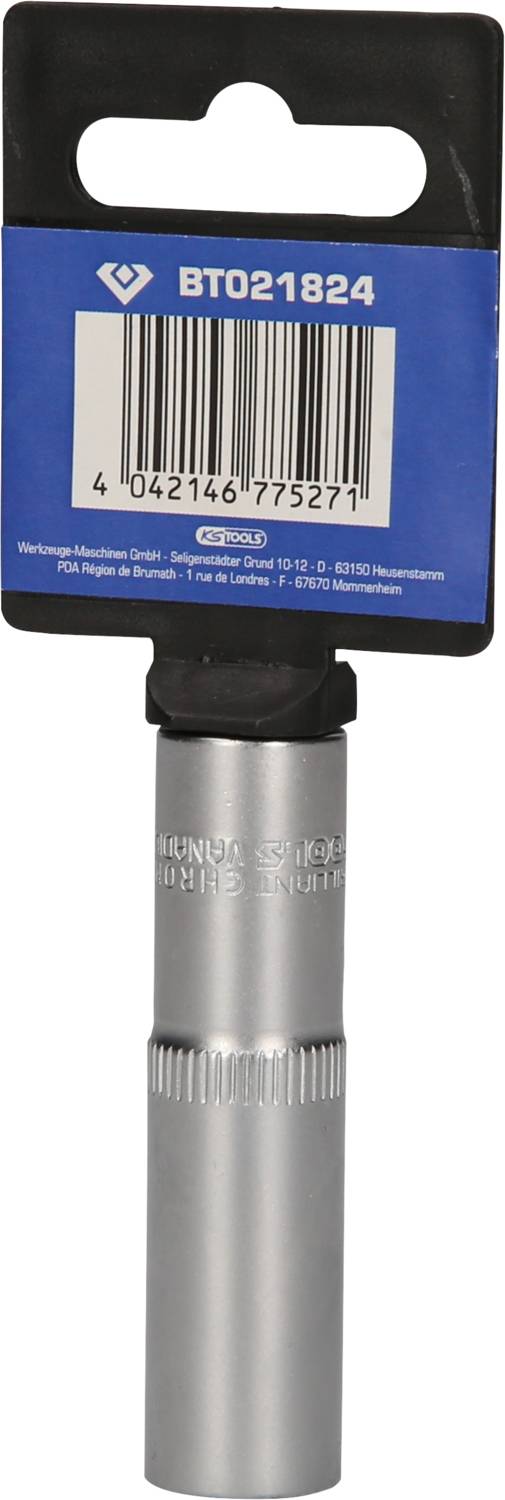 Ein silberfarbenes Fahrradwerkzeug mit einer blauen Verpackung, auf der der Code 'BT021824' steht. Geeignet für Fahrradinstandhaltung.