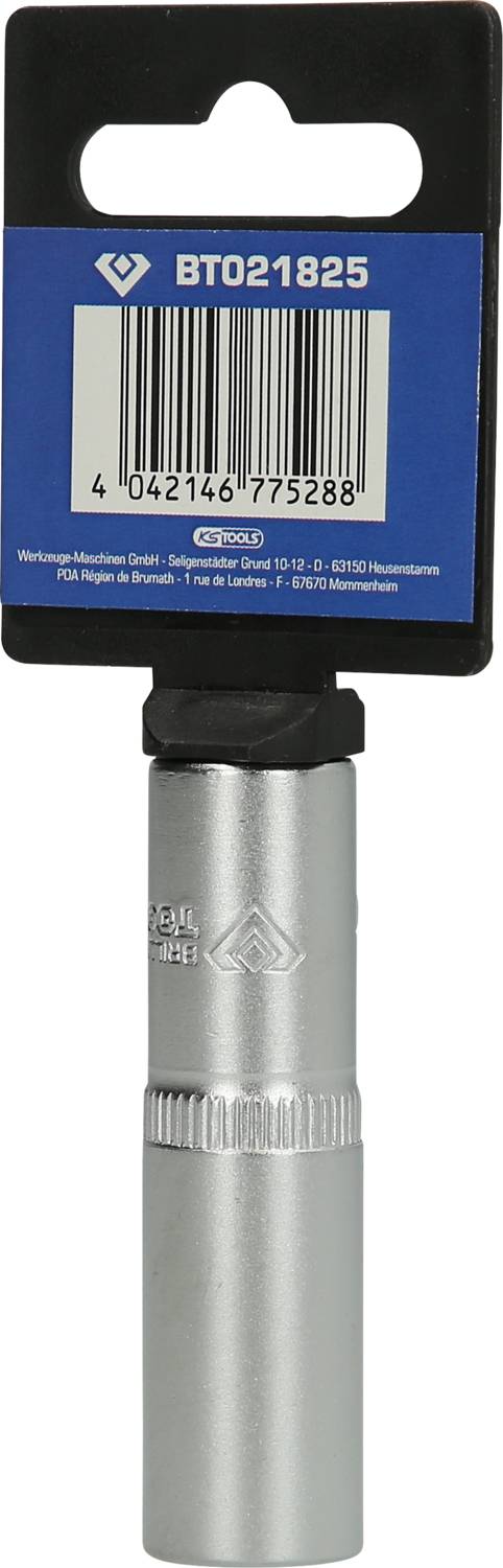 Eine silberne Fahrradpumpe mit blauem Verpackungsetikett und Barcode. Marke 'Crane'.