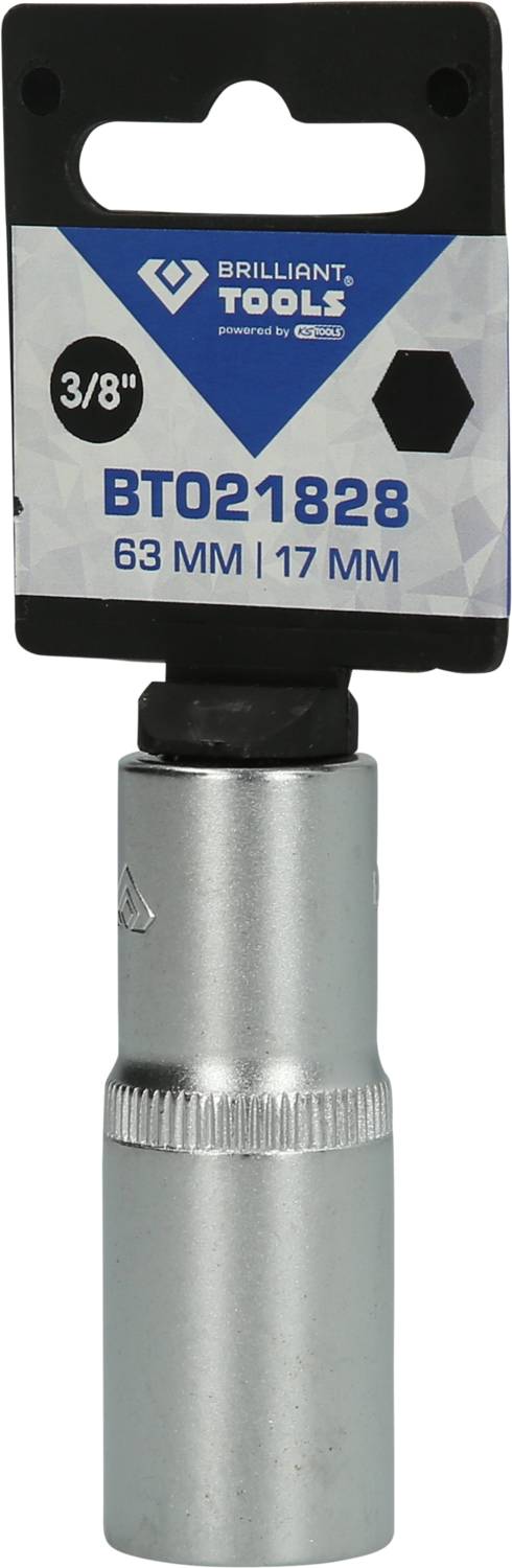 Steckschlüssel, 3/8 Zoll, 63 mm lang, 17 mm Durchmesser, Marke Brilliant Tools, Artikelnummer BT021828.