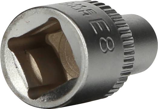 Steckschlüsseleinsatz aus Metall, Größe E8, mit Verzahnung für besseren Halt, geeignet für Arbeiten mit Schrauben und Muttern.