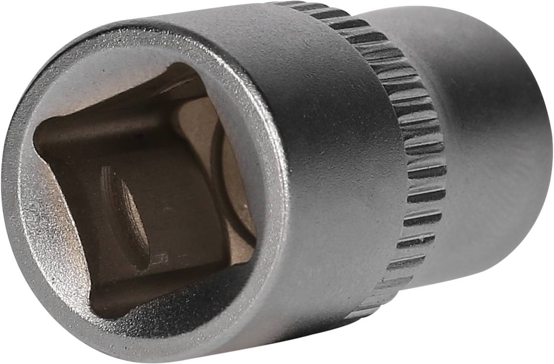 Metallische Stecknuss in zylindrischer Form mit geriffeltem Griff, zur Befestigung auf einem Steckschlüssel.