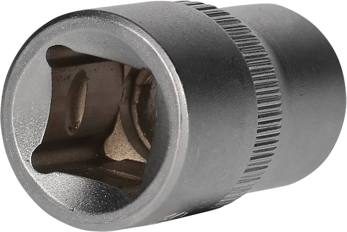 Metallschraubenschlüsselkopf in zylindrischer Form mit Chromoberfläche, glatt und solide, für den Einsatz mit Ratschenwerkzeugen.