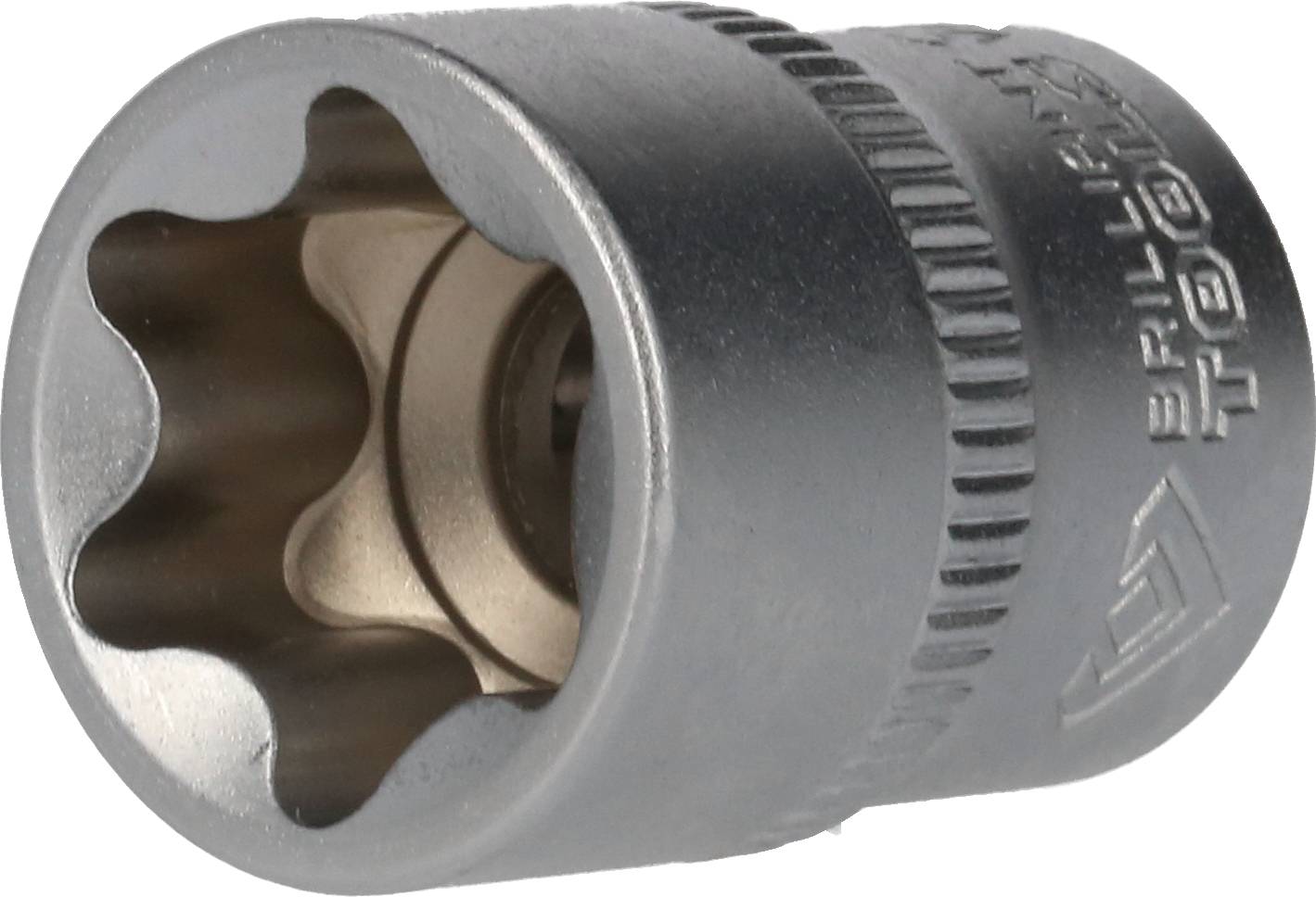Abgebildet ist eine silberne Stecknuss mit zwölf Zähnen, verwendet zum Anziehen oder Lösen von Schrauben mit einem Steckschlüssel.