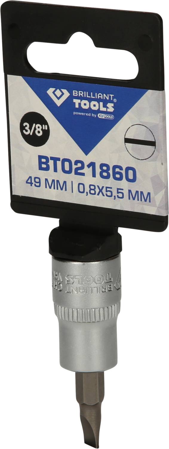 Bitsatz von Brilliant Tools, 3/8 Zoll, Modell BT021860, 49 mm Länge, 0,8x5,5 mm Größe.
