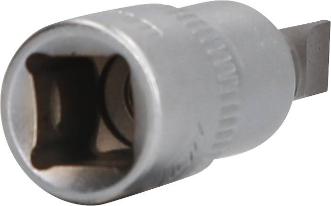 Eine silberne 12-Punkt-Schraubennuss mit quadratischer Aussparung und geriffeltem Griff, aus Metall, perspektivisch von der Seite gezeigt.