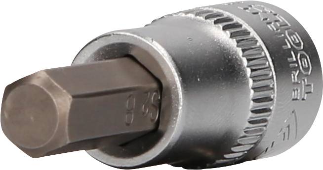 Nahaufnahme eines silbernen Steckschlüsseladapters mit einem sechskantigen Ende, verwendet für mechanische Arbeiten und Reparaturen.