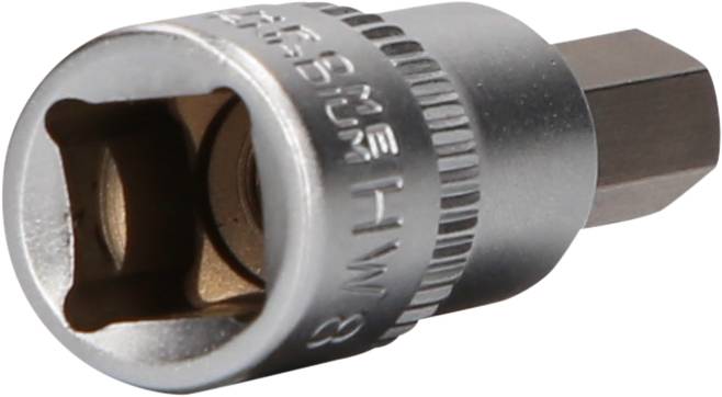 Ein silberner Sechskant-Bitaufsatz mit der Aufschrift 'H4.5 S2 PM'. Geeignet für Schraubarbeiten, zeigt die Größe und den Typ des Aufsatzes.
