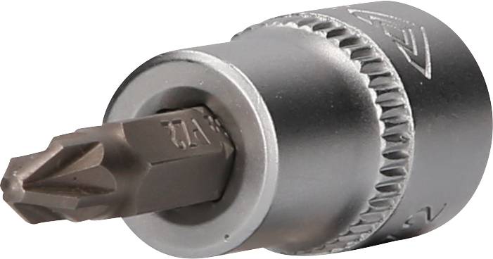 Ein silberner Schraubendreher-Bit mit einem sternförmigen Kopf, der für präzises Arbeiten gestaltet ist.