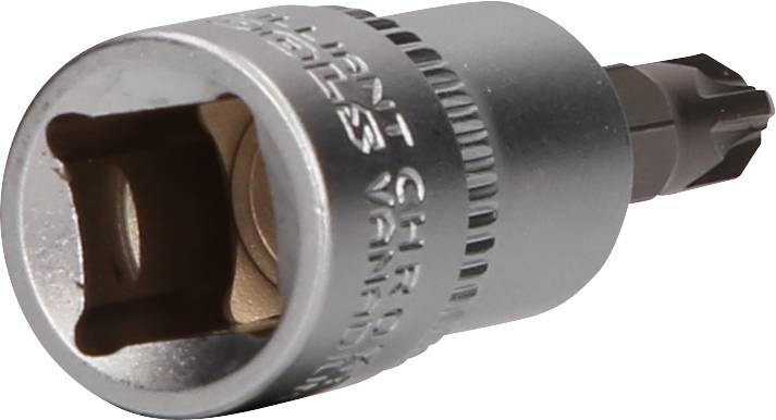 Stecknuss mit T-Profil-Bit, silbern glänzend. Geeignet für Reparatur- und Wartungsarbeiten an Fahrzeugen oder Maschinen.